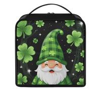 Trousse de maquillage motif gnome irlandais trèfle feuille vert plaid St | Avec séparateurs - Trousse à maquillage portable pour femme avec compartiments et poignée