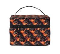 Trousse de maquillage motif loup rouge avec imprimé flammes rouges - Trousse de toilette mignonne pour femme - Grand sac de voyage