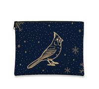 Trousse de maquillage motif oiseau bleu marine, pochette de voyage cardinal doré pour femme, petite pochette portable en toile avec fermeture éclair, trousse de toilette pour les vacances, bleu marine