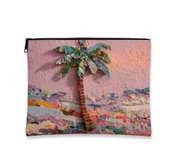 Trousse de maquillage motif palmier tropical, collage coloré, pochette de voyage pour femme, petit organisateur portable à fermeture éclair, cadeau de plage, trousse de toilette pour soins de la peau