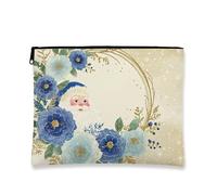Trousse de maquillage motif Père Noël vintage pour femme, petite trousse de toilette portable en toile avec fermeture éclair, trousse de toilette pour les vacances, bleu, 7x9 Inch, Père Noël