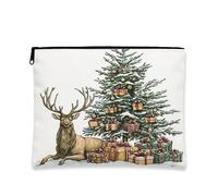 Trousse de maquillage motif renne de Noël, pochette de voyage vintage pour femme, organiseur portable en toile avec fermeture éclair, trousse de toilette festive d'hiver, 17,8 x 22,9 cm