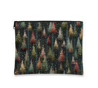 Trousse de maquillage motif sapins de pin, pochette de voyage vintage pour femme, petite pochette portable en toile à fermeture éclair, trousse de toilette de Noël, Noir/blanc, 7x9 Inch, Pins