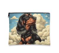 Trousse de maquillage motif teckel, illustration de chien mignon, pochette de voyage pour femme, petite pochette portable en toile à fermeture éclair, trousse de toilette cadeau pour amoureux des