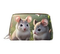 Trousse de maquillage Mouse in Love pour femme - Grande capacité - Trousse de maquillage de voyage en cuir synthétique avec fermeture éclair - Organiseur portable à large ouverture - Blanc, taille