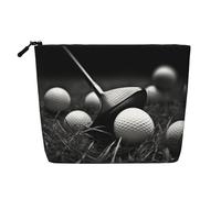 Trousse de maquillage multifonction en lin monocouche noir et blanc Golf - Sac de rangement cosmétique tendance et pratique, Noir , Taille unique
