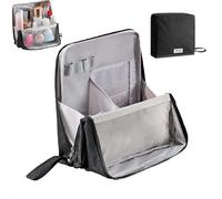 Trousse de maquillage multifonction en tissu Oxford de grande capacité, portable, légère, grande capacité, avec espace pour pinceaux et miroir, design vertical pour le rangement des cosmétiques et des