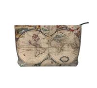 Trousse de maquillage multifonction en velours côtelé avec fermeture éclair Motif carte du monde 22 x 7 x 17 cm pour voyage, camping, vacances, fitness, Noir , Taille unique