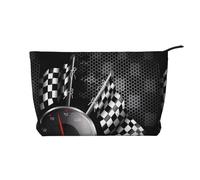 Trousse de maquillage multifonction en velours côtelé avec fermeture éclair Motif drapeau à carreaux 22 x 7 x 17 cm pour voyage, camping, vacances, fitness, Noir , Taille unique