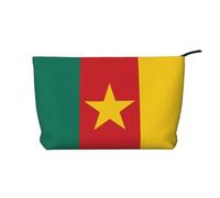 Trousse de maquillage multifonction en velours côtelé avec fermeture éclair Motif drapeau du Cameroun 22 x 7 x 17 cm pour voyage, camping, vacances, fitness, Noir , Taille unique