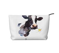 Trousse de maquillage multifonction en velours côtelé avec fermeture éclair Motif vache et marguerite 22 x 7 x 17 cm Pour voyage, camping, vacances, fitness, Noir , Taille unique