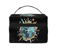 Trousse de Maquillage Noire Around The World, Trousse de Voyage pour Femmes et Filles, Grande Trousse de Maquillage, Trousse de Toilette Portable, Essentiels de Voyage