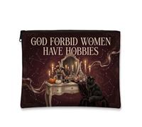 Trousse de maquillage noire avec citation de chat gothique drôle 17,8 x | Scène gothique, pochette de maquillage à fermeture éclair, motifs célestes, esthétique humeur, rangement zippé