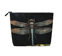 Trousse de maquillage noire en forme de libellule pour femme, organiseur de voyage en lin imperméable, léger à fermeture éclair, trousse de toilette de voyage, sac de rangement pour pinceaux de