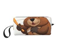 Trousse de maquillage noire et blanche à gros pois pour femme et fille - Portable - Trousse de maquillage de voyage avec poignée, Beaver Working., Taille unique, Trousse de maquillage