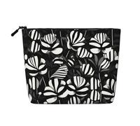 Trousse de maquillage noire et blanche à rayures pour femme, trousse de maquillage en faux lin, grande capacité, parfaite pour les voyages et un usage quotidien, Noir , Taille unique