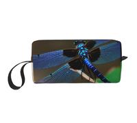Trousse de maquillage noire et bleue avec motif libellule pour femme et fille - Portable - Trousse de maquillage de voyage avec poignée, Libellule noire et bleue, Taille unique, Trousse de maquillage