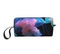 Trousse de maquillage noire et bleue avec motif libellule pour femme et fille - Portable - Trousse de maquillage de voyage avec poignée, Jolie méduse, Taille unique, Trousse de maquillage