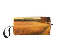 Trousse de maquillage noire et bleue avec motif libellule pour femme et fille - Portable - Trousse de maquillage de voyage avec poignée, Paysage d'herbe dorée, Taille unique, Trousse de maquillage