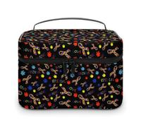 Trousse de Maquillage Noire rétro avec Ruban de Puzzle pour la Sensibilisation à l'Autisme, Trousse de Voyage pour Femmes, Grande Trousse de Toilette étanche avec poignée, Organiseur de cosmétiques,