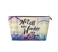 Trousse de maquillage « Not All Those Who Wander Are Lost » - Trousse de toilette de voyage pour femme - Organiseur de trousse de maquillage en cuir - Jolie pochette de maquillage, doré, One Size