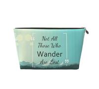 Trousse de maquillage « Not All Those Who Wander Are Lost1 » - Trousse de toilette de voyage pour femme - Organiseur de trousse de maquillage en cuir - Jolie pochette de maquillage, doré, One Size