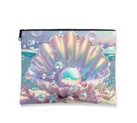 Trousse de maquillage océanique avec motif coquillage irisé pour femme, petite trousse de toilette portable à fermeture éclair, cadeau de plage, Multicolore iridescent, 7x9 Inch, Coque
