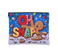 Trousse de maquillage Oh Snap en pain d'épices, pochette de maquillage de Noël ludique pour femme, organisateur de voyage amusant, trousse de toilette pour soins de la peau d'hiver, bleu, 7x9 Inch