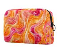 Trousse de maquillage ondulée à motif tourbillon orange rose - Grande trousse de maquillage pour femme - Trousse de toilette, multicolore, 18.5x7.5x13cm/7.3x3x5.1in, Art Déco