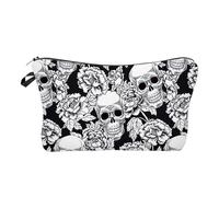 Trousse De Maquillage - Organisateur De Cosmétiques Imprimé Tête De Mort, Pochette De Voyage en Polyester Imperméable, Étui De Rangement À Fermeture Éclair | Porte-Toilette Portable en Polyester pour