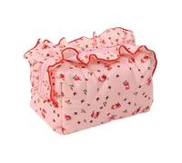 Trousse de maquillage, organiseur de cosmétiques à motif floral à volants, 18 x 11 x 10 cm, rose, jolie pochette de voyage polyvalente, douce, légère, robuste, parfaite pour les filles et les femmes