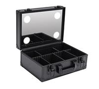 Trousse de maquillage, organiseur de maquillage, avec miroir et lumière, portable, en alliage d'aluminium, valise à main, mallette de coiffure, noire, Noir , Moderne