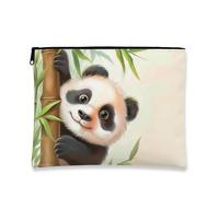 Trousse de maquillage panda mignon, adorable pochette cosmétique de voyage pour femme, petite trousse portable en toile avec fermeture éclair, pour enfants, anniversaire ou vacances, noir, 7x9 Inch