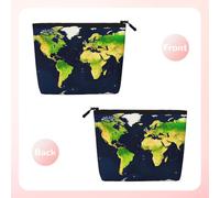 Trousse de maquillage - Papier peint noir doré imprimé faux chanvre organisateur de toilette de voyage, un paquet pour plusieurs utilisations, rangement quotidien, motif carte du monde, Taille unique