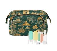Trousse de maquillage Paris Castel vert émeraude avec fermeture éclair - Organiseur pour femme - Porte-monnaie pour articles de toilette de voyage