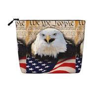Trousse de maquillage patriotique à motif aigle à tête blanche avec drapeau américain, grande capacité, faux chanvre pochette de voyage pour usage quotidien pour femme