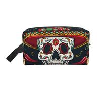 Trousse de maquillage patriotique du 4 juillet avec drapeau américain pour femme - Trousse de toilette de voyage de grande capacité avec poignée, Crâne mexicain., Taille unique, Trousse de maquillage