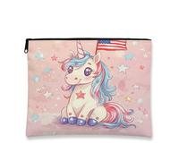 Trousse de maquillage patriotique, jolie licorne drapeau américain, pochette de maquillage de voyage à fermeture éclair pour femme, petit organisateur portable en toile, cadeau de jour de