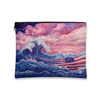 Trousse de maquillage patriotique, motif mer étoilée, drapeau des États-Unis, pochette de voyage à fermeture éclair pour femme, petit organisateur de maquillage, cadeau de jour de l'indépendance d'été