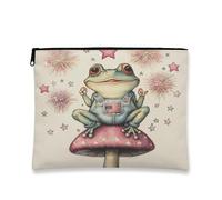 Trousse de maquillage patriotique rétro en toile imprimée grenouille pour femme, pochette portable à fermeture éclair, trousse de toilette pour célébration des États-Unis, rose, 7x9 Inch, Grenouille