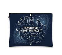 Trousse de maquillage Pawsitively Lost in Space - Motif chat perdu dans l'espace - Pochette portable en toile à fermeture éclair pour voyage, paysage nocturne - Organisateur de produits de toilette