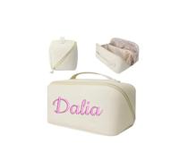 Trousse de maquillage personnalisée avec monogramme | Sac de maquillage personnalisé | Cadeau personnalisé pour demoiselle d'honneur, trousse de maquillage de voyage, beige, embroidery name