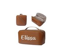 Trousse de maquillage personnalisée avec monogramme | Sac de maquillage personnalisé | Cadeau personnalisé pour demoiselle d'honneur, trousse de maquillage de voyage, marron, embroidery name