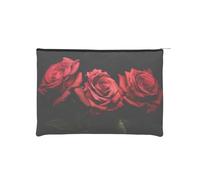 Trousse de maquillage, petite trousse de maquillage, trousse de toilette, réutilisable, imperméable, portable, trousse de maquillage avec fermeture éclair - Beauté tournesol, Rose rouge et feuilles