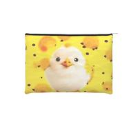 Trousse de maquillage, petite trousse de maquillage, trousse de toilette, réutilisable, imperméable, portable, pochette de maquillage avec fermeture éclair - Coussinets de lys noirs, Poulet jaune,