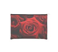 Trousse de maquillage, petite trousse de maquillage, trousse de toilette, réutilisable, imperméable, portable, trousse de maquillage avec fermeture éclair - Beauté tournesol, Motif roses - Rouge,