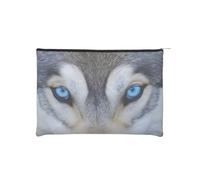 Trousse de maquillage, petite trousse de maquillage, trousse de toilette, réutilisable, imperméable, portable, trousse de maquillage avec fermeture éclair, motif vache marron à pois, Blue Eyes Wolf,