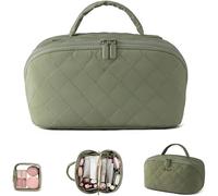 Trousse De Maquillage Petition Pour Femme, RembourréE, à Large Ouverture à Plat, RéSistante à L'Eau, Avec Compartiments Et PoignéE.(Green)