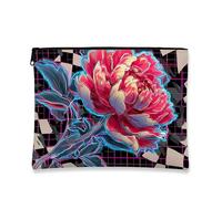 Trousse de maquillage pivoine, motif floral fluo, trousse de voyage pour femme, petite pochette portable en toile à fermeture éclair, organisateur pour cadeaux de festival, parfaite pour une