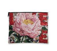 Trousse de maquillage pivoine, pêche, art floral, pochette de voyage pour femme, petite pochette portable en toile avec fermeture éclair, parfaite pour les cadeaux de soins de la peau au printemps